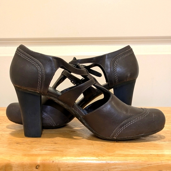 EUC Camper 37/7 Grey and Blue Genuine Leather Two Buckle Heels - Picture 12 of 14